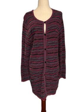 Brenda French Vintage Cardigan Sweater Long Textured Knit Purple Black Blue Xl